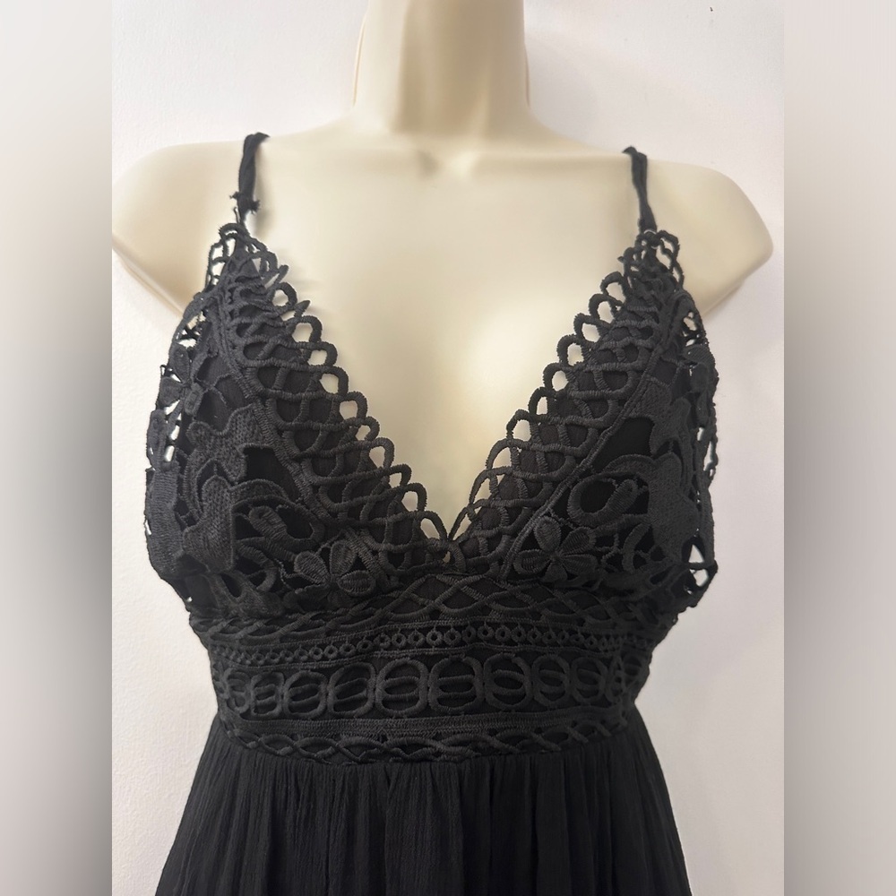 Revamped Black Cutout Maxi Dress Crochet Lace Adjustable Straps 100% Rayon M - Picture 6 of 11